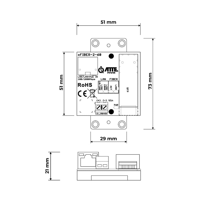 Гигабитов Ethernet–SFP конвертор 1 PoE IN port 1, SFP port - ATTE P...