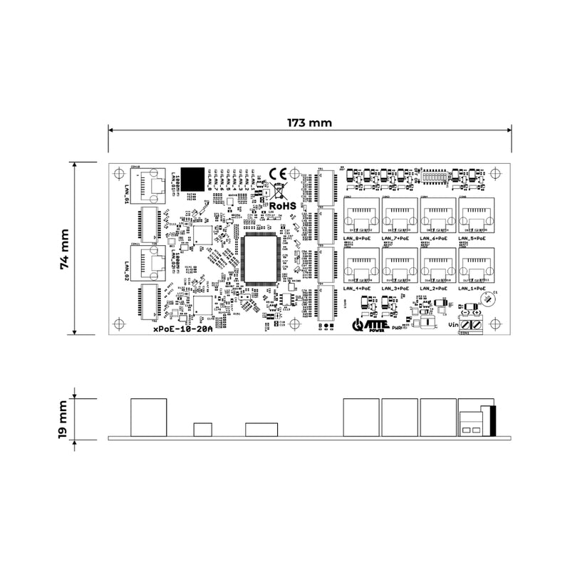 10-портов PoE суич (8xPoE 10/100 Mbps + 2xGigabit Uplink) - ATTE Power xPoE-10-20A-OF