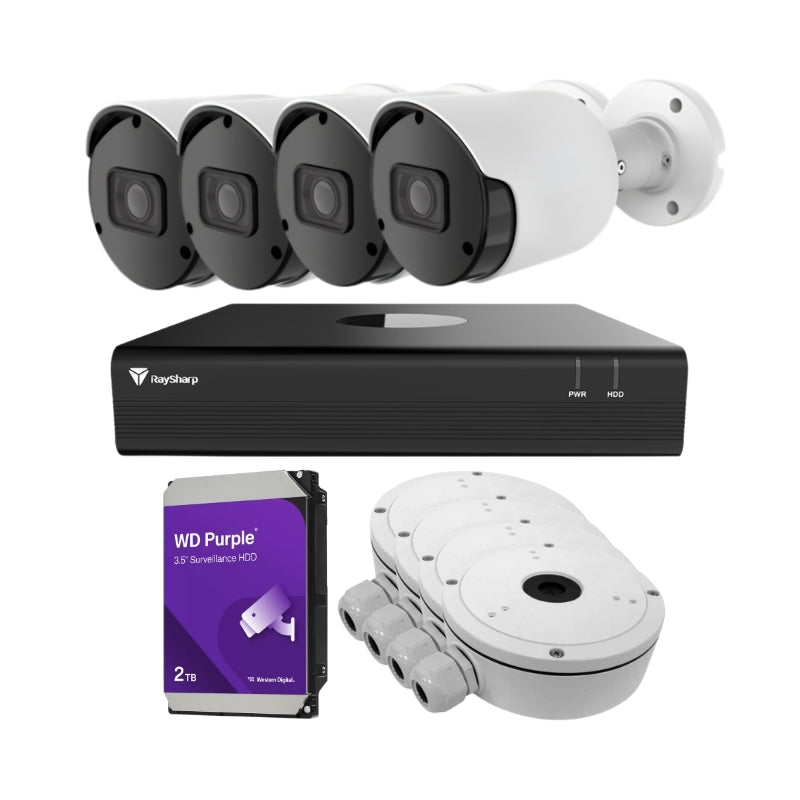 HD комплект 4 булет камери 2MP, DVR 4 канала и HDD 2TB - Raysharp H...