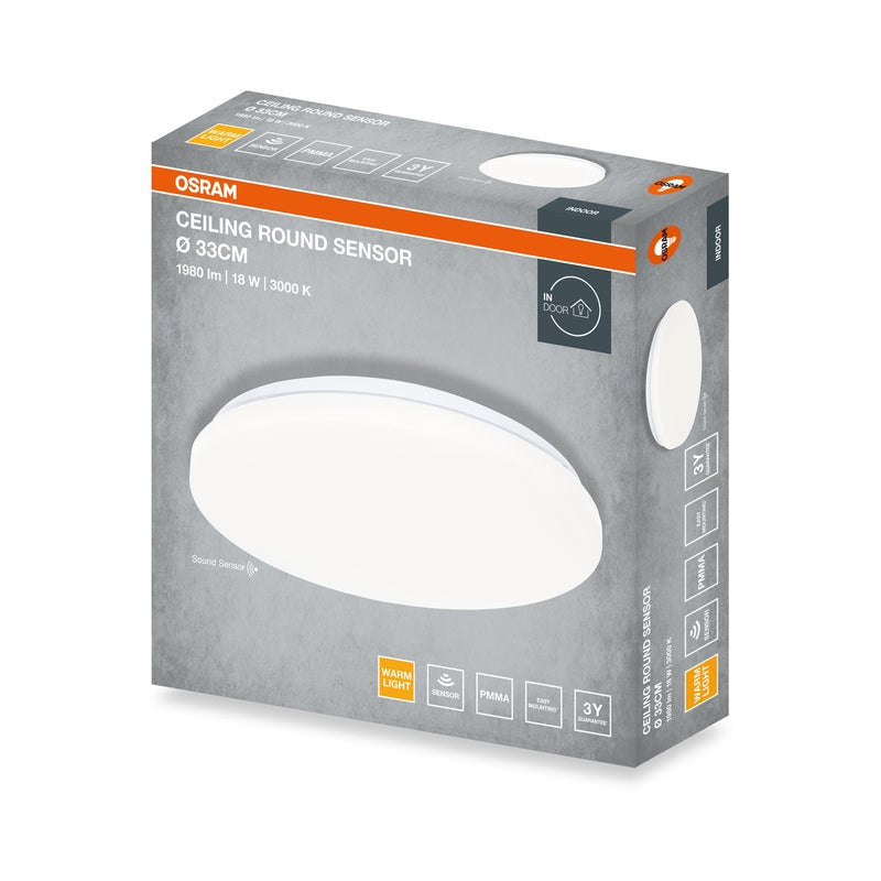 LED плафон със сензор CEILING ROUND SEN 18W 1440lm 3000K IP20 бял OSRAM