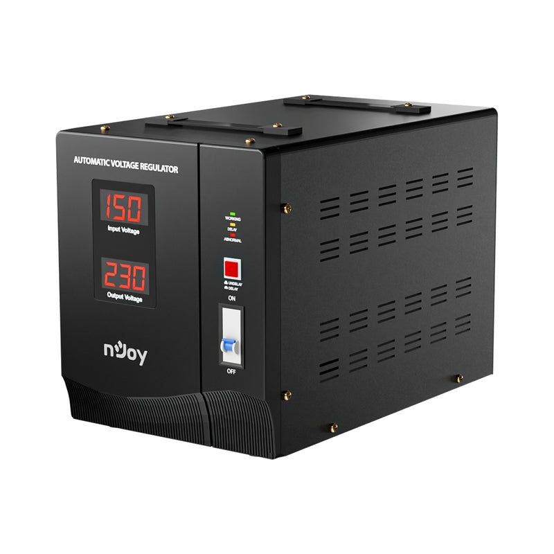 Стабилизатор на напрежение 5000VA/3000W с delay-time функция 3 минути или 10 секунди; 5x клеми за свързване - NJOY Alvis 5000
