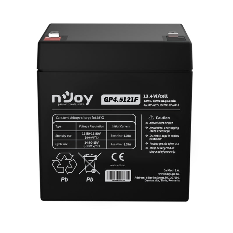 Батерия 12V 134W/cell - 4.5Ah Тип VRLA без поддръжка T1 конектор - NJOY GP4.5121F