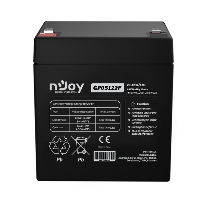 Батерия 12V 2012W/cell - 5Ah Тип VRLA без поддръжка F2(T2) конектор - NJOY GP05122F