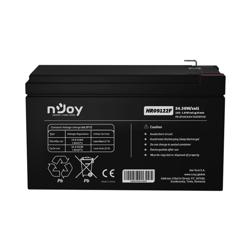 Батерия 12V 3430W/cell - 9Ah HR Бързоразрядна F2 конектор Тип VRLA - NJOY HR09122F