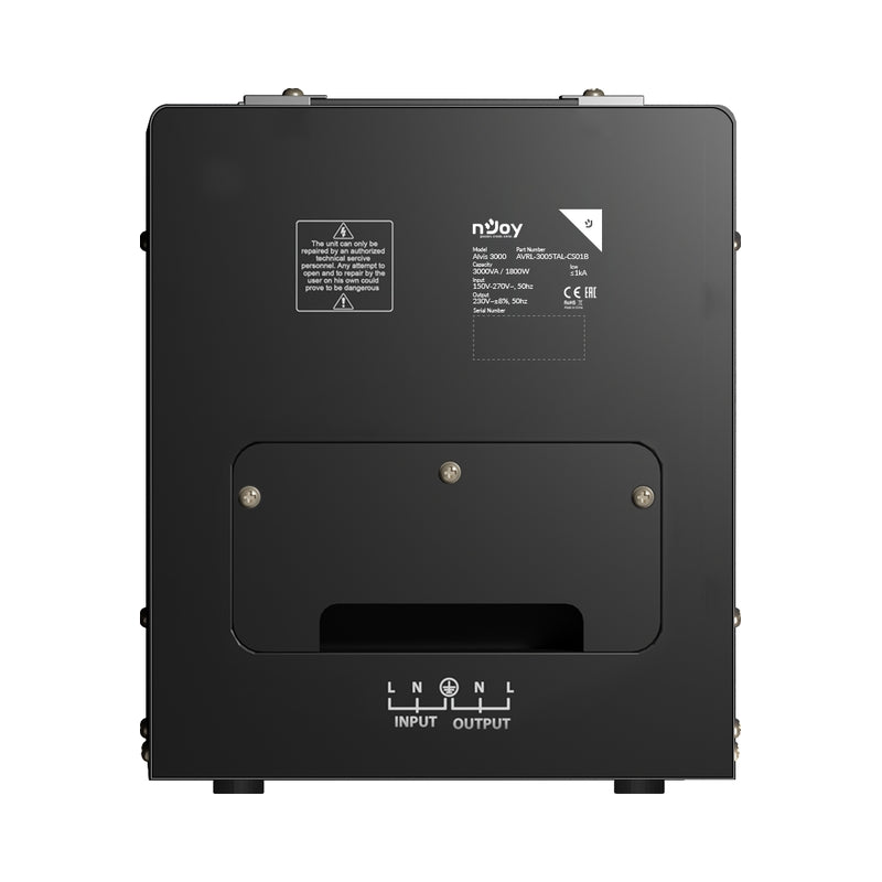 Стабилизатор на напрежение 3000VA/1800W с delay-time функция 3 минути или 10 секунди; 5x клеми за свързване - NJOY Alvis 3000