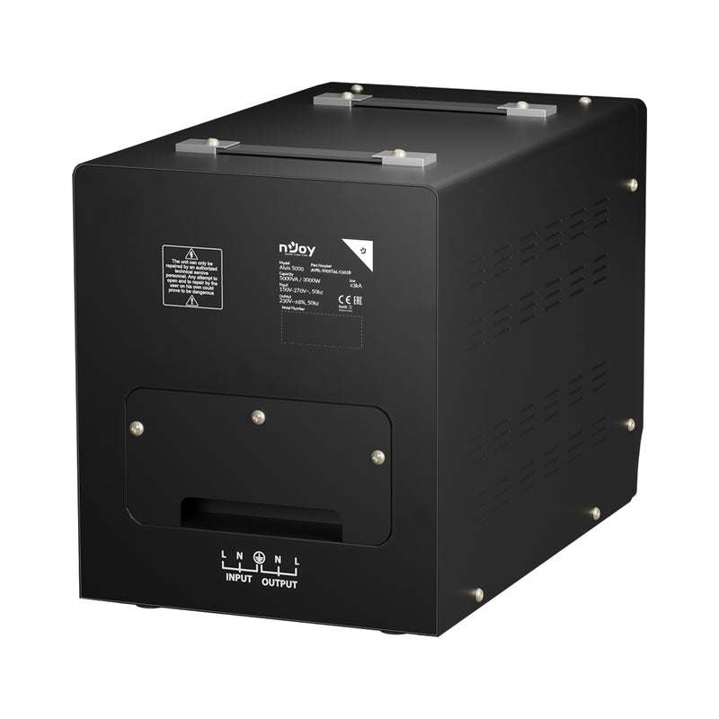 Стабилизатор на напрежение 5000VA/3000W с delay-time функция 3 минути или 10 секунди; 5x клеми за свързване - NJOY Alvis 5000
