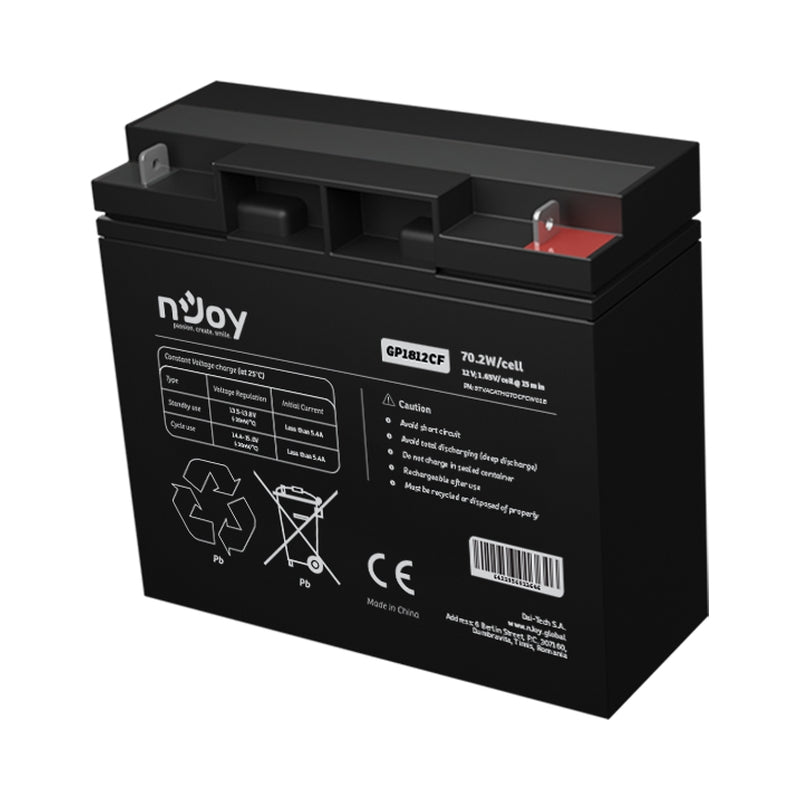 Батерия 12V 70,2W/cell - 18Ah Тип VRLA без поддръжка T3 конектор - NJOY GP1812CF