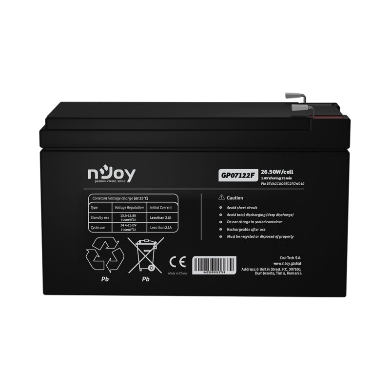 Батерия 12V 265W/cell - 7Ah Тип VRLA без поддръжка F2(T2) конектор - NJOY GP07122F