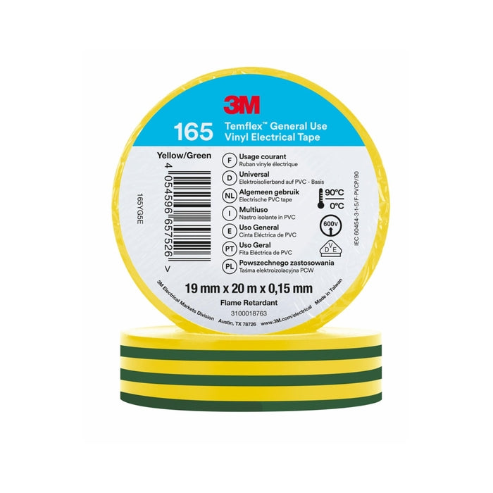 Изолирбанд 19 mm / 20 m Зелен/жълт - 3M Temflex 165 7100222493