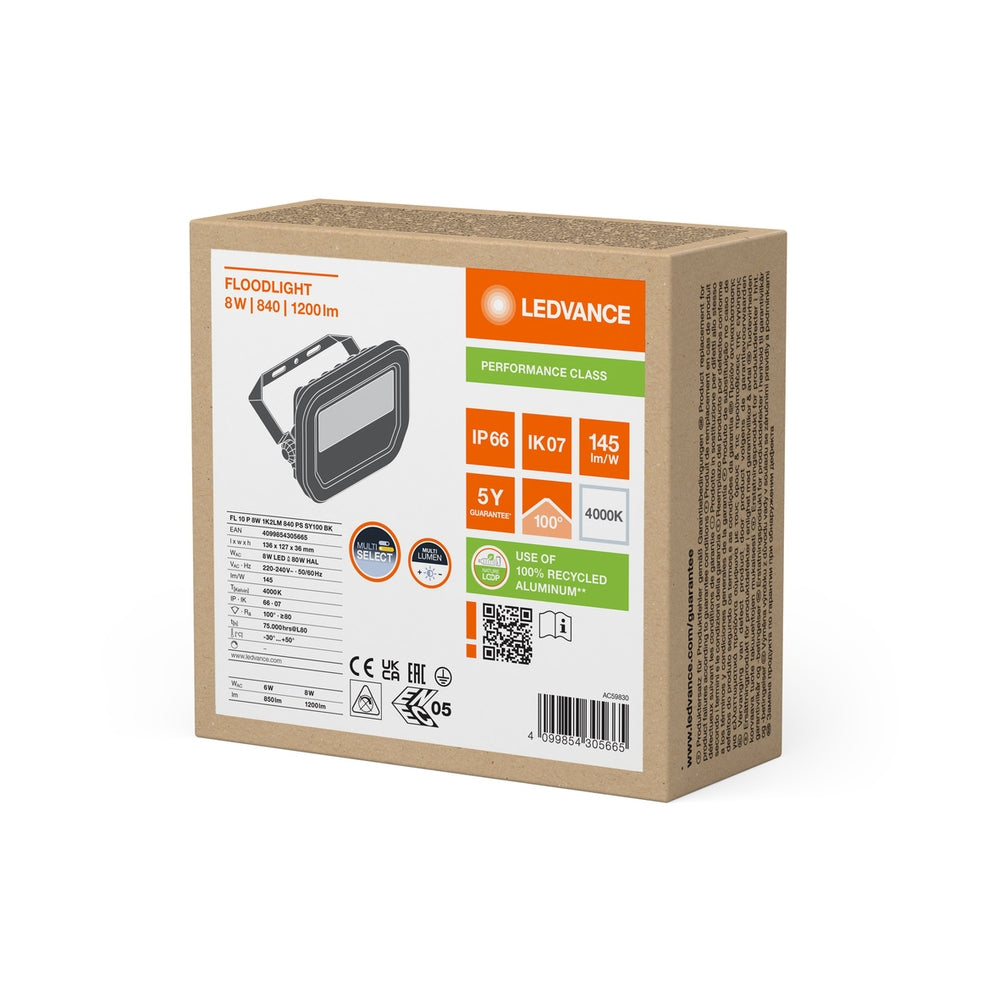 LED прожектор FL 10 P 8W 1200lm 4000K Ra>80 PS, симетричен, черен - LEDVANCE FLOODLIGHT GEN 4 LED305665