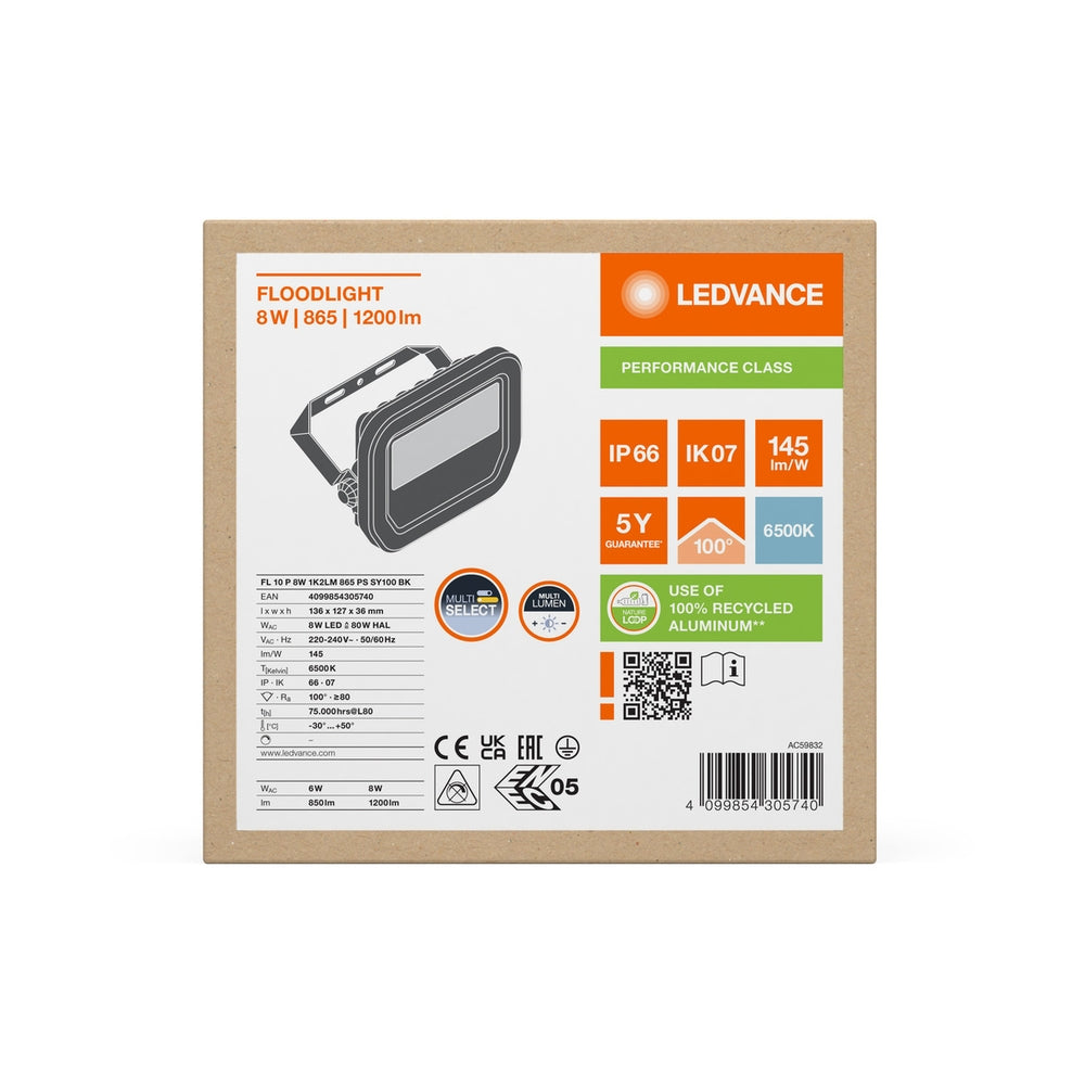 LED прожектор FL 10 P 8W 1200lm 6500K Ra>80 PS симетричен черен - LEDVANCE FLOODLIGHT GEN 4 LED305740
