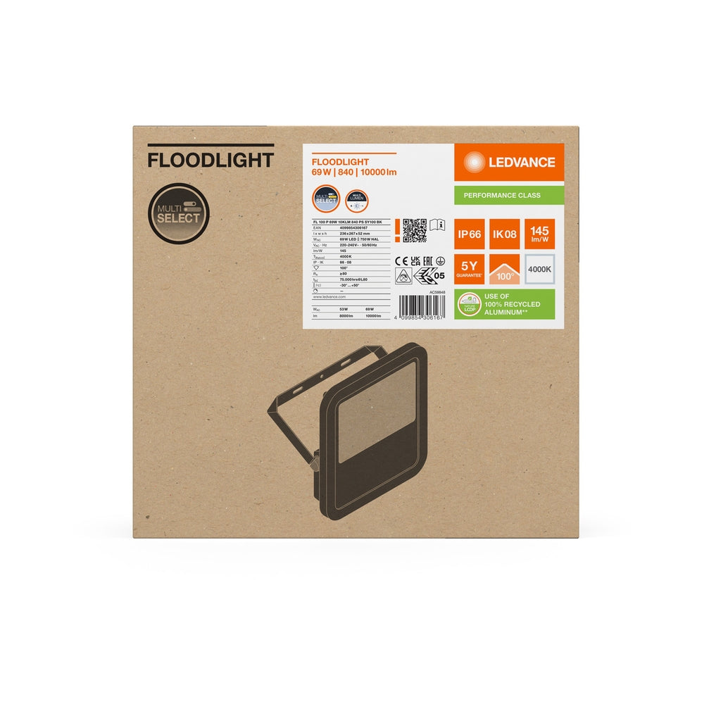 LED прожектор FL 100 69/53W 10000/8000lm PS 4000K Ra>80 IP65 симетричен черен - LEDVANCE FLOODLIGHT GEN 4 LED306167