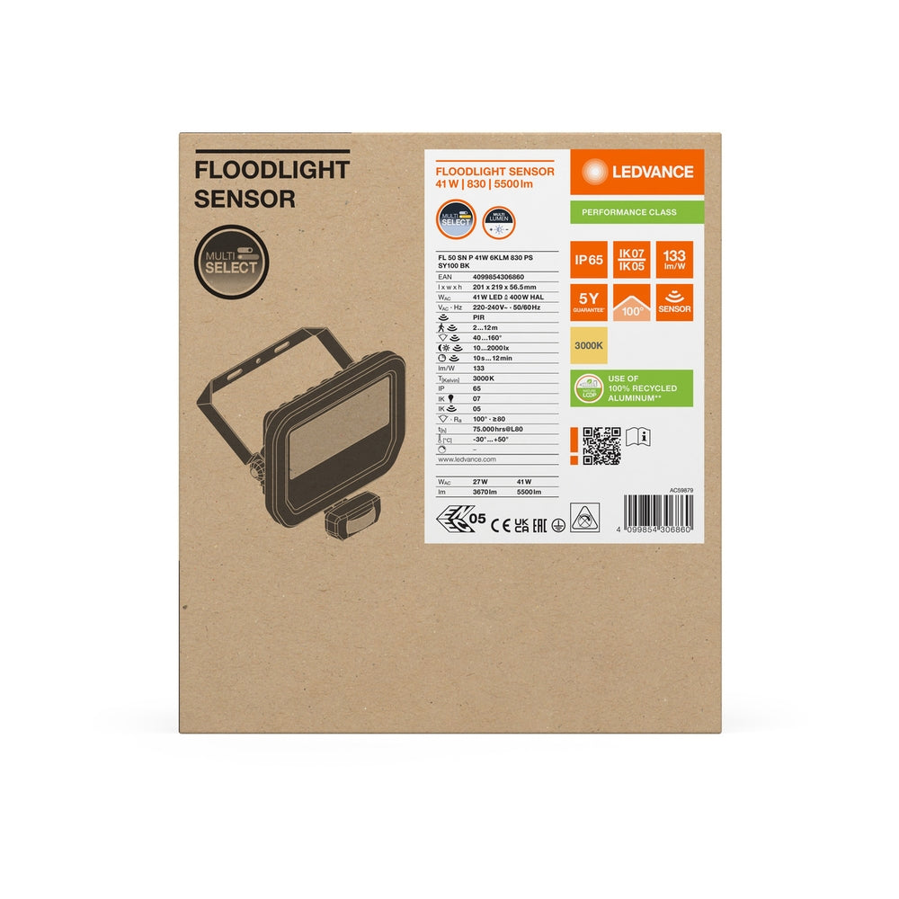 LED прожектор FL 50 41/27W 5500/3670lm PS 3000K Ra>80 IP65 симетричен черен - LEDVANCE FLOODLIGHT GEN 4 LED306860