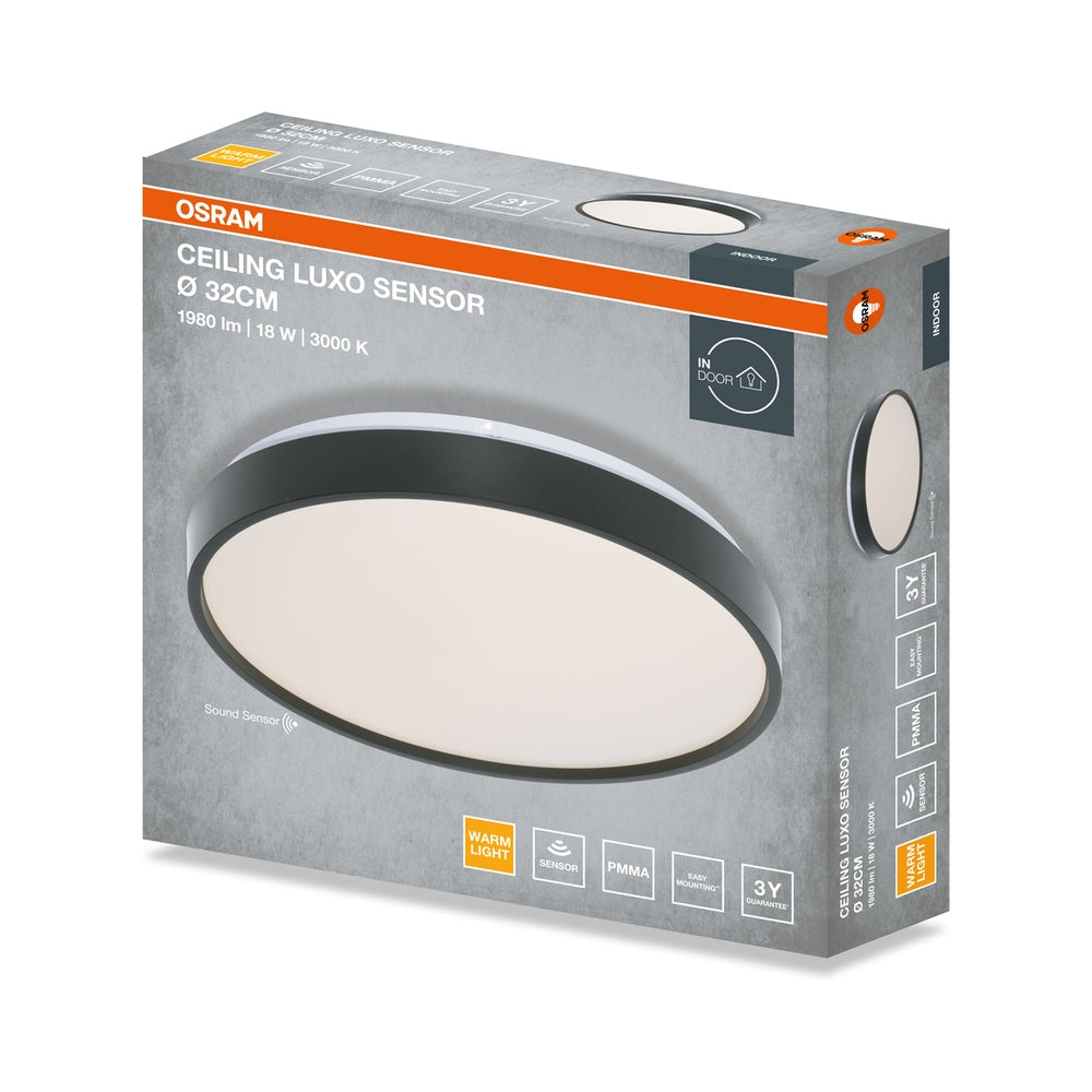 LED плафон със сензор CEILING LUXO SEN 18W 990lm 3000K IP20 черен ринг - LEDVANCE CEILING LUXO LED651069