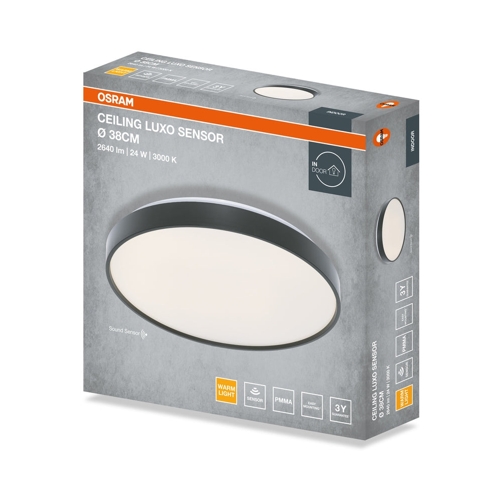 LED плафон със сензор CEILING LUXO Ø38cm 24W 1320lm 3000K Ra≥80 IP20, черен - LEDVANCE CEILING LUXO LED651311
