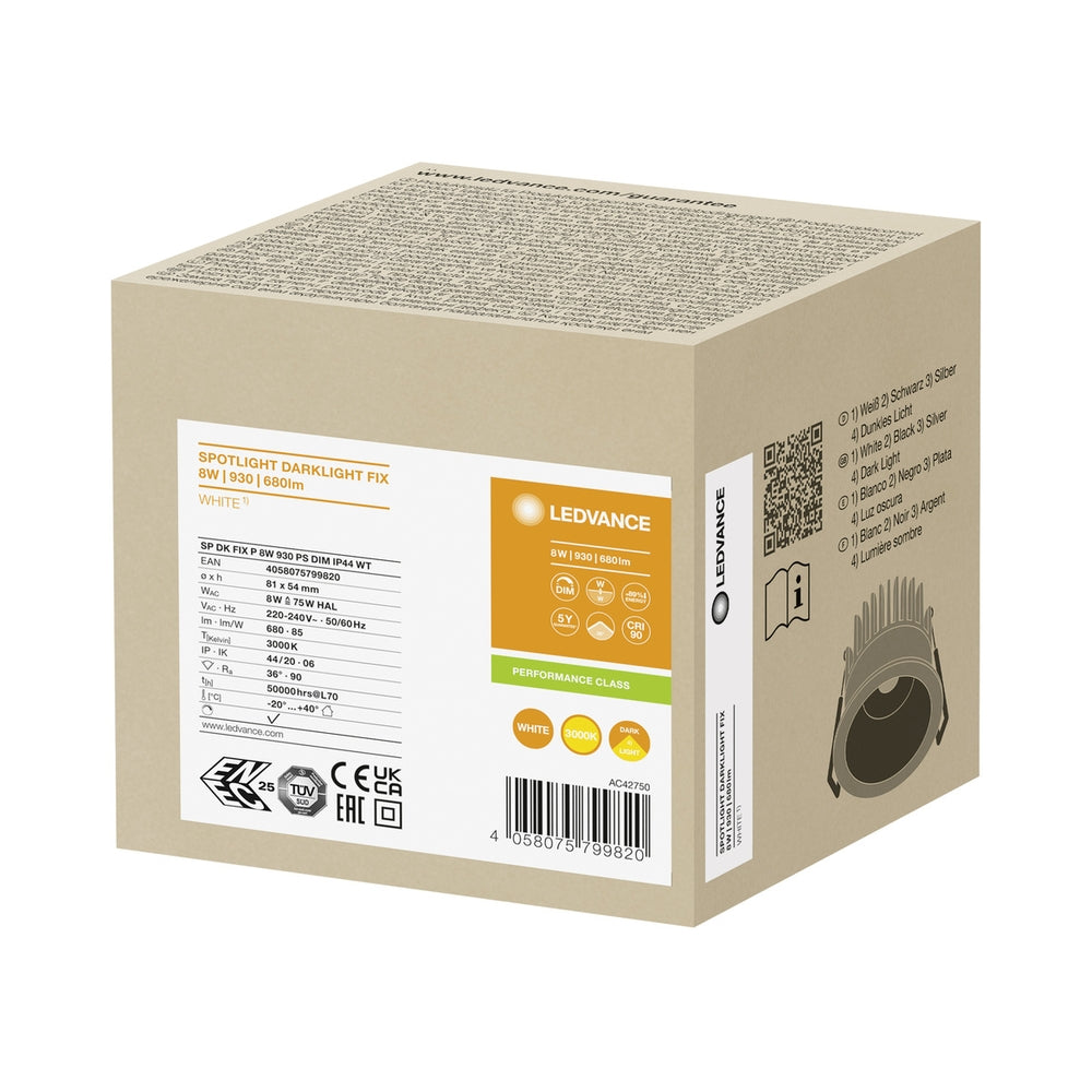 LED Спот луна SP DK FIX P 4/6/ 8W 340/540/680lm 3000K Ra>90 IP44 димируема D81 бяла - LEDVANCE SP DK FIX LED799820